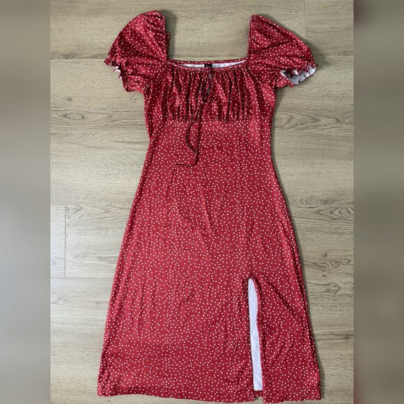 SHEIN Polka Dot Puff Sleeve Midi Dress M - Picture 1 of 6